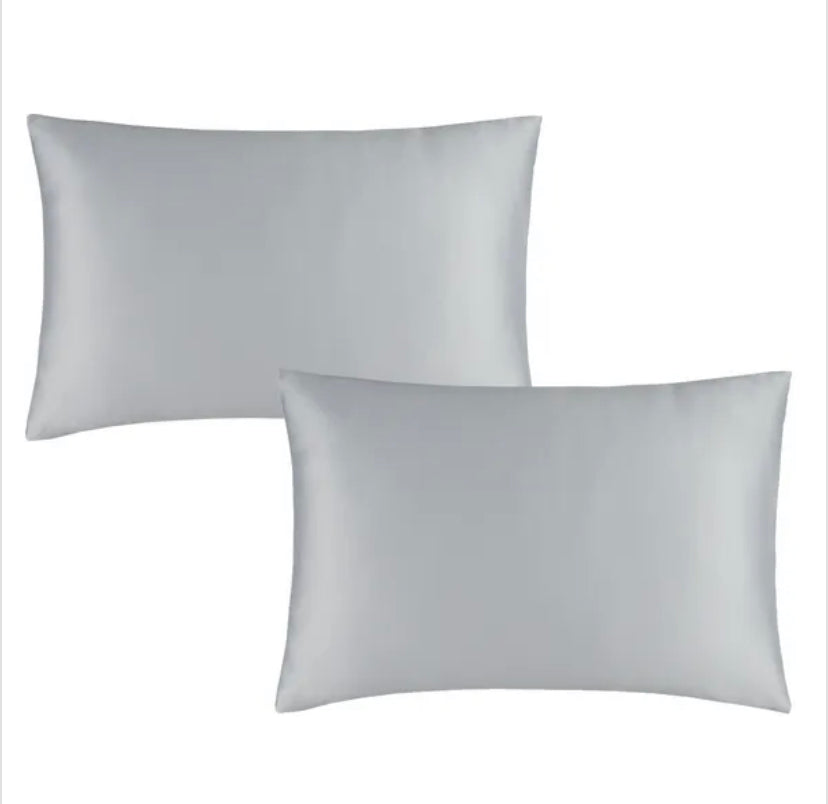 Silky Soft Satin Silver Standard Pillowcase Pair